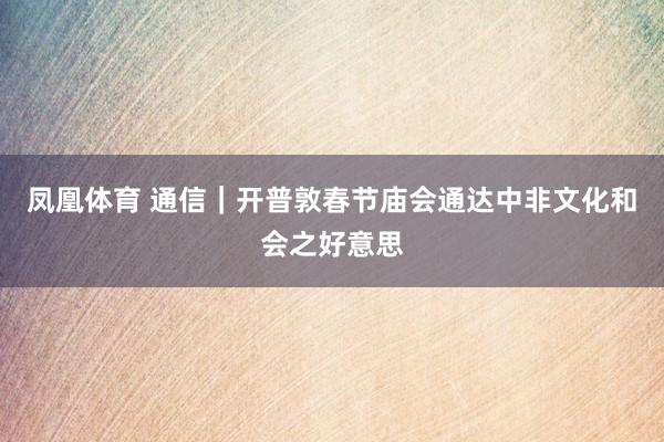 凤凰体育 通信｜开普敦春节庙会通达中非文化和会之好意思