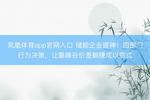 凤凰体育app官网入口 储能企业提神！四部门行为决策，让靠峰谷价差躺赚成以前式